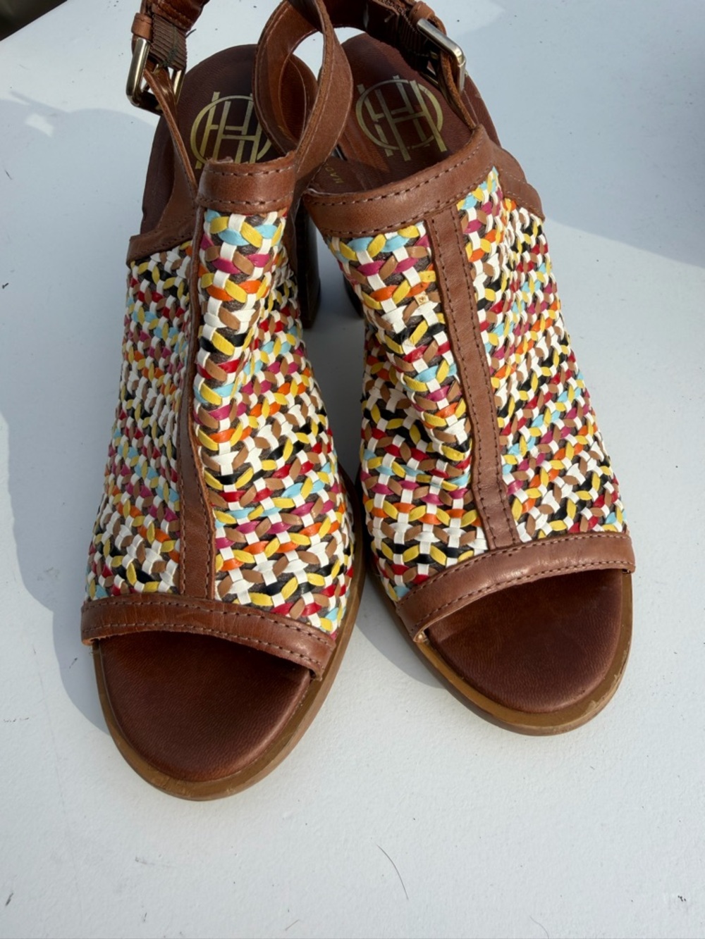 House of Harlow 1960 Woven Multi-Color Mules with Brown Trim